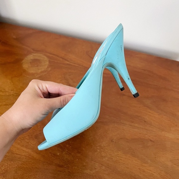 MOSCHINO x Barbie • turquoise stiletto mules heels sandals peep toe - Picture 7 of 11
